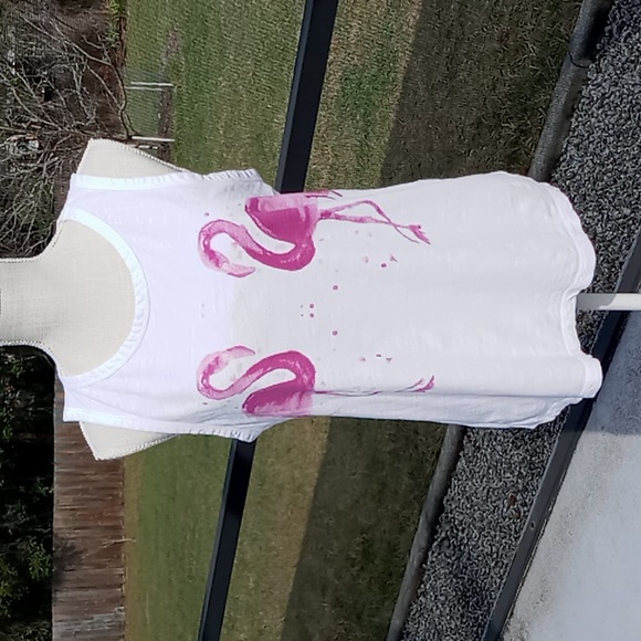 Lucky Brand Women's White Tank Top With Flamingos Size Medium - Picture 1 of 10